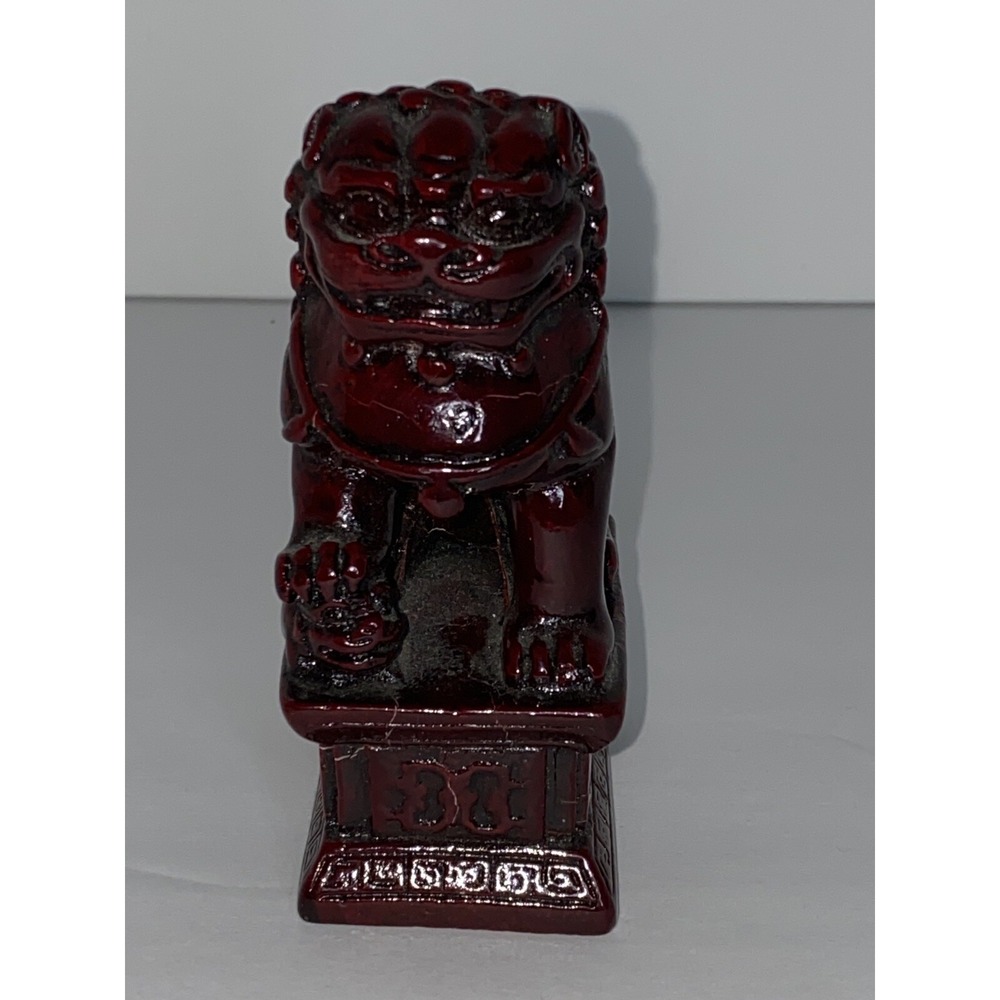 Chinese Foo Fu Temple Guardian Lion Dog Heavy Red Resin 4.25" Figurine/Bookend - Picture 2 of 6